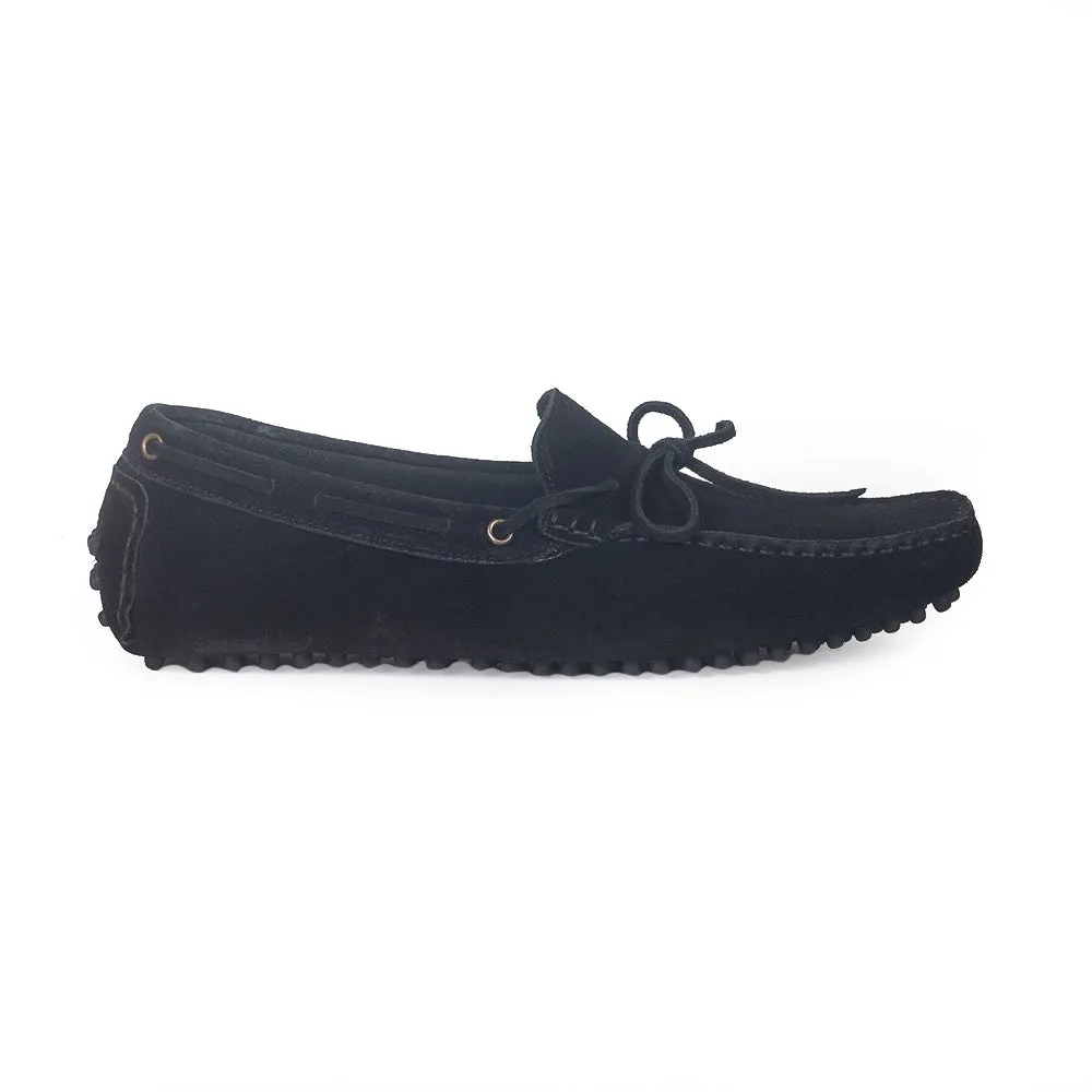 Gommino Suede Bow Loafers (Black)
