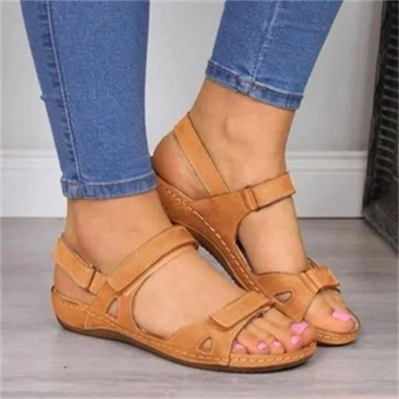 Women's Open flat bottomed pedal sandals with Velcro strap comfort shoes, 4 Color   Size shoe